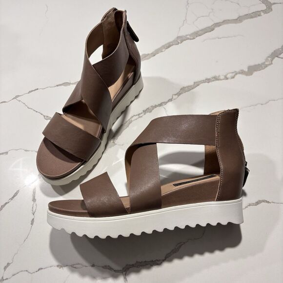 Steven By Steve Madden Keanna Cross Straps Taupe Platform Wedge Sandals Size 10 - Picture 1 of 15